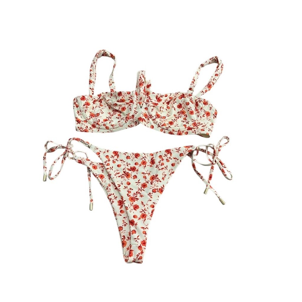 Monday Swimwear Bikini Set Womens Size L Floral Underwire Top Tie-Side